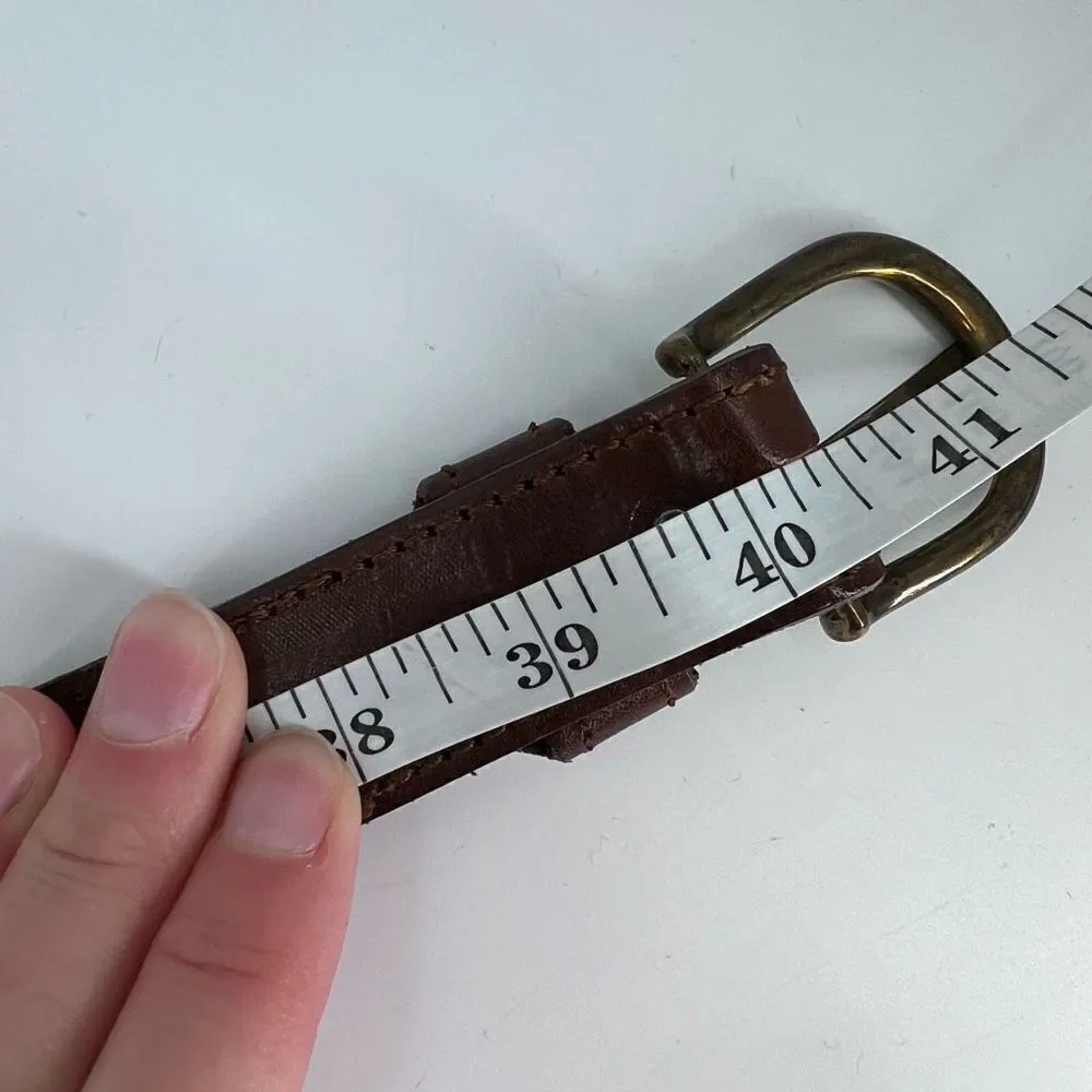 Vintage Women's Real Leather Stitch Point Adjustable Buckle Belt‎ Brown One Size